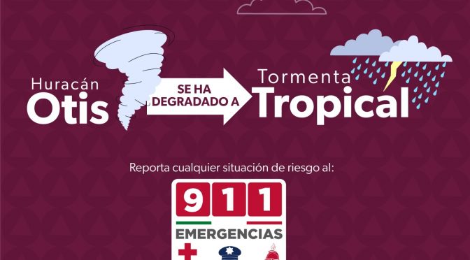Se degrada Otis a tormenta tropical: PC